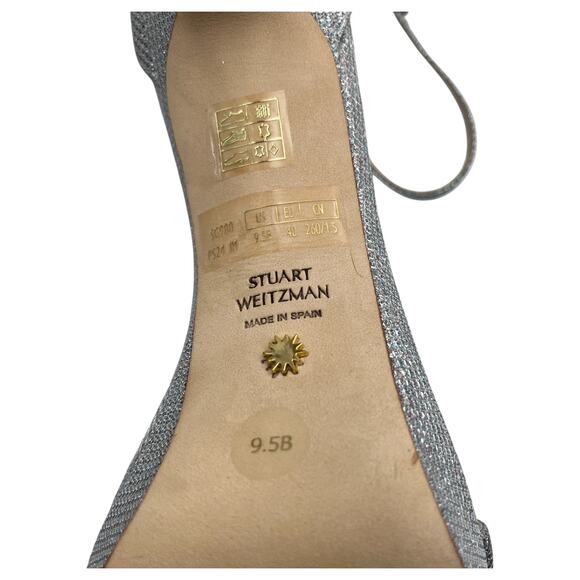 Stuart Weitzman Nudist Party 95 Ankle Strap Platform Heels Sandals Silver 9.5 - Picture 7 of 9